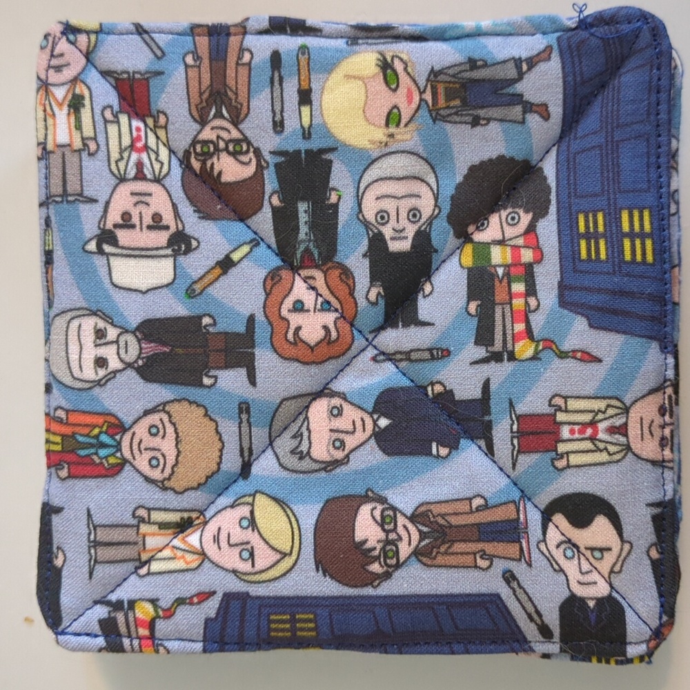 Four fabric Doctor Who coasters